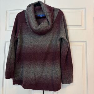 Whimsigoth Deep Purple and Gray Ombré Cowl Neck Sweater